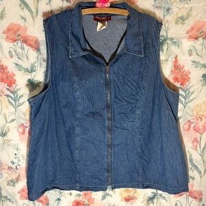 Vintage Denim Sleeveless Zip-Up Top